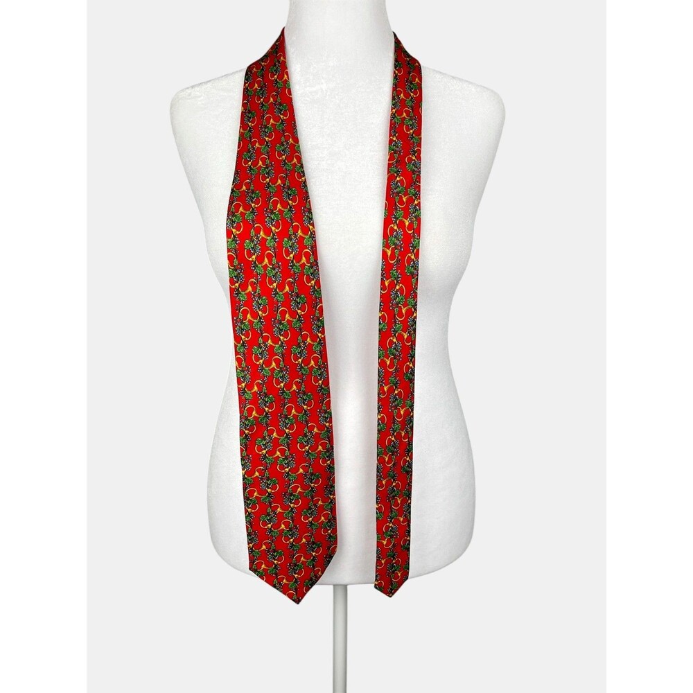 Vintage Gherardini Firenze 100% Silk Tie Red Equestrian Horsebit Grapevine Italy